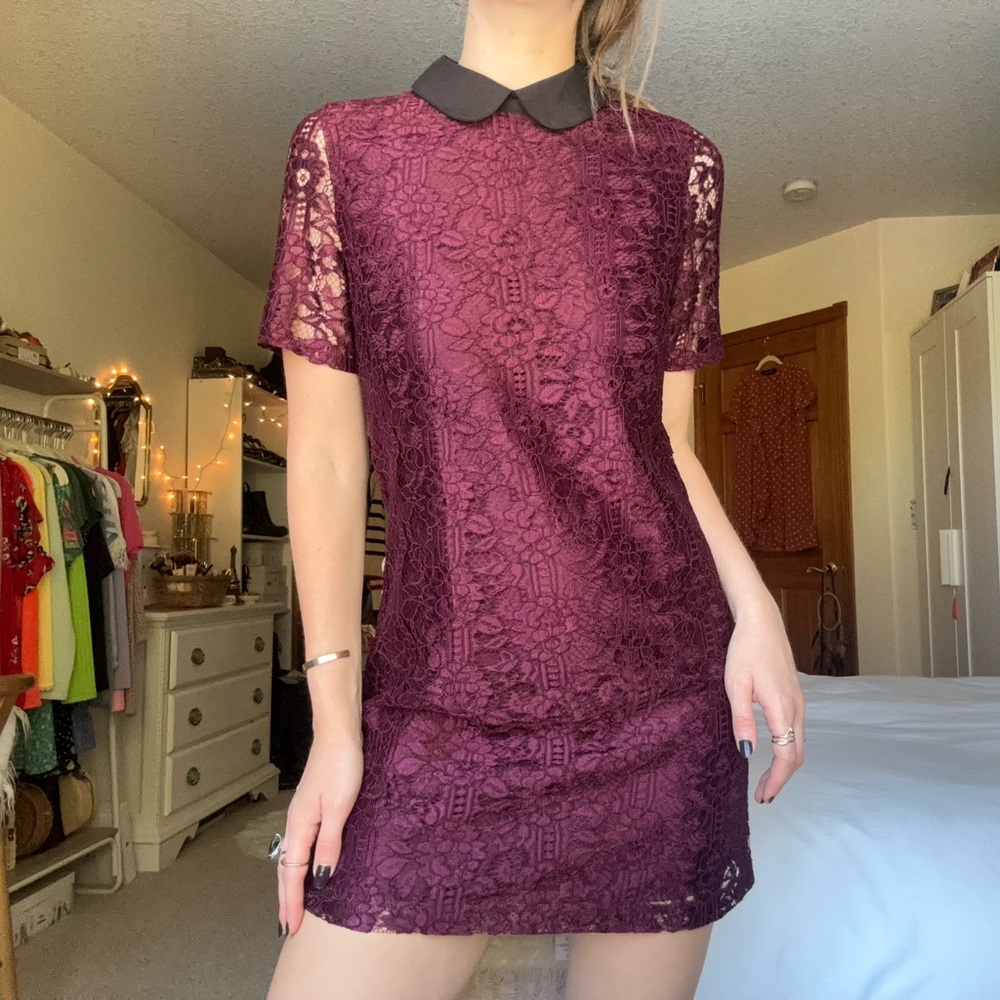 forever 21 burgundy and black collared lace mini dress
